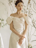 Niulatu A line Off The Shoulder White Wedding Dress With Short Sleeves HZ1110