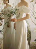 Niulatu A line Off The Shoulder White Wedding Dress With Short Sleeves HZ1110
