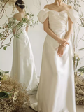 Niulatu A line Off The Shoulder White Wedding Dress With Short Sleeves HZ1110