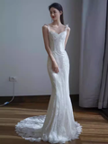 Niulatu Mermaid Straps Lace White Wedding Dress Brides Dresses HZ1110