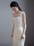 Niulatu Mermaid Straps Lace White Wedding Dress Brides Dresses HZ1110