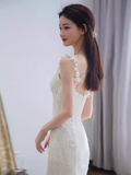 Niulatu Mermaid Straps Lace White Wedding Dress Brides Dresses HZ1110