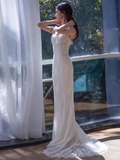 Niulatu Mermaid Straps Lace White Wedding Dress Brides Dresses HZ1110