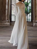 Niulatu A line Off The Shoulder Lace White Wedding Dress With Long Sleeves HZ1110