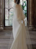 Niulatu A line Off The Shoulder Lace White Wedding Dress With Long Sleeves HZ1110