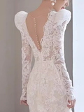 Niulatu Mermaid V Neckline Lace White Wedding Dress With Long Sleeves HZ1110