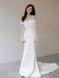 Niulatu Mermaid Off The Shoulder White Wedding Dress With Long Sleeves HZ1110
