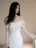 Niulatu Mermaid Off The Shoulder White Wedding Dress With Long Sleeves HZ1110