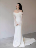 Niulatu Mermaid Off The Shoulder White Wedding Dress With Long Sleeves HZ1110
