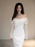 Niulatu Mermaid Off The Shoulder White Wedding Dress With Long Sleeves HZ1110