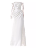 Niulatu Sheath Off The Shoulder Satin Lace White Wedding Dress With Long Sleeves HZ1110