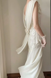 Niulatu A Line Chiffon Lace White Wedding Dresses HZ1110