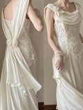 Niulatu A Line Chiffon Lace White Wedding Dresses HZ1110