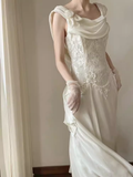 Niulatu A Line Chiffon Lace White Wedding Dresses HZ1110