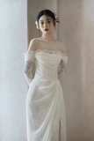 Niulatu Sheath Off The Shoulder Long Sleeves Lace White Wedding Dresses HZ1110