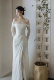 Niulatu Sheath Off The Shoulder Long Sleeves Lace White Wedding Dresses HZ1110