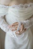 Niulatu Sheath Off The Shoulder Long Sleeves Lace White Wedding Dresses HZ1110