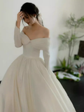 Niulatu Ball Gown Off The Shoulder Long Sleeves White Wedding Dresses HZ1110