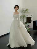 Niulatu Ball Gown Off The Shoulder Long Sleeves White Wedding Dresses HZ1110