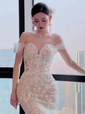 Niulatu Mermaid Off The Shoulder Short Sleeves White Wedding Dresses HZ1110