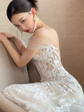 Niulatu Mermaid Off The Shoulder Short Sleeves White Wedding Dresses HZ1110