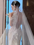 Niulatu Mermaid Off The Shoulder Short Sleeves White Wedding Dresses HZ1110