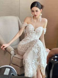 Niulatu Mermaid Off The Shoulder Short Sleeves White Wedding Dresses HZ1110
