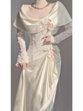 Niulatu A Line Long Sleeves Lace White Wedding Dresses HZ1110