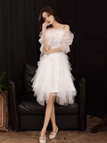 Niulatu A line Square Neckline Tulle Short Homecoming Dress White Hoco Dresses HZ1110
