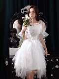 Niulatu A line Square Neckline Tulle Short Homecoming Dress White Hoco Dresses HZ1110