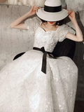 Niulatu A Line Sweetheart Tulle White Long Prom Dresses HZ1110