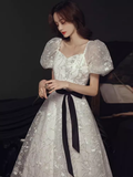 Niulatu A Line Sweetheart Tulle White Long Prom Dresses HZ1110