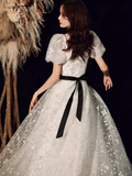 Niulatu A Line Sweetheart Tulle White Long Prom Dresses HZ1110