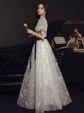 Niulatu A Line Sweetheart Tulle White Long Prom Dresses HZ1110