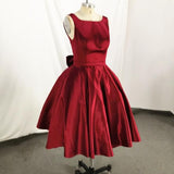 Niulatu Red Satin Backless Vintage Style Party Dress Homecoming Dresses with Bow HZ1110