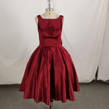 Niulatu Red Satin Backless Vintage Style Party Dress Homecoming Dresses with Bow HZ1110