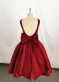 Niulatu Red Satin Backless Vintage Style Party Dress Homecoming Dresses with Bow HZ1110