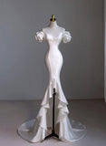 Niulatu Mermaid Hi Lo Satin Beading Wedding Dress HZ1110
