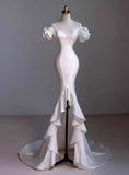 Niulatu Mermaid Hi Lo Satin Beading Wedding Dress HZ1110