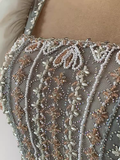 Niulatu A Line Square Neckline Tulle Sequin Beads Long Prom Dresses HZ1110