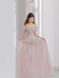 Niulatu A line Off The Shoulder Pink Sequin Long Evening Dress Prom Dresses HZ1110