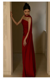 Niulatu Sheath Scoop Neckline Satin Burgundy Long Prom Dresses With Ribbon HZ1110