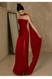 Niulatu Sheath Scoop Neckline Satin Burgundy Long Prom Dresses With Ribbon HZ1110