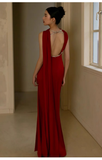 Niulatu Sheath Scoop Neckline Satin Burgundy Long Prom Dresses With Ribbon HZ1110