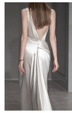 Niulatu Sheath Irregular Neckline Satin White Wedding Dress HZ1110