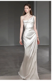 Niulatu Sheath Irregular Neckline Satin White Wedding Dress HZ1110