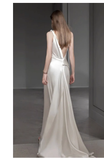 Niulatu Sheath Irregular Neckline Satin White Wedding Dress HZ1110
