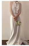 Niulatu Sheath Scoop Neckline Satin White Wedding Dress With Bowknot HZ1110