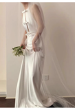 Niulatu Sheath Scoop Neckline Satin White Wedding Dress With Bowknot HZ1110