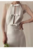 Niulatu Sheath Scoop Neckline Satin White Wedding Dress With Bowknot HZ1110